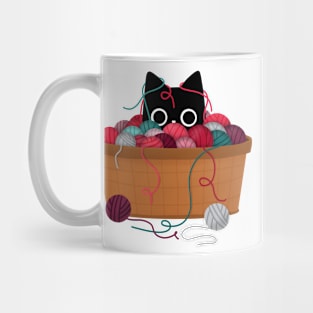 Black Cat in Yarn Basket Mug